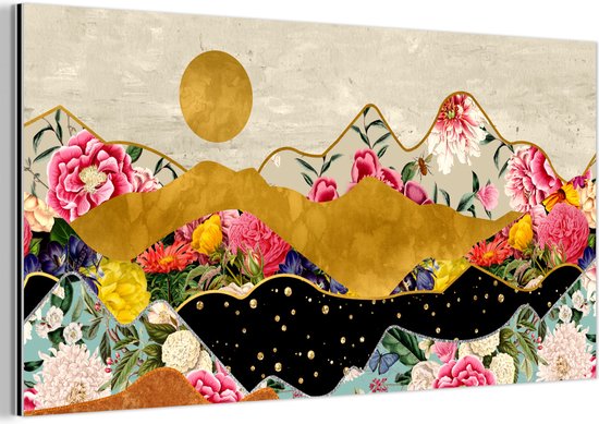 Décoration murale Métal – Peinture Aluminium – Fleurs – Or – Marbre – 80×40 cm
