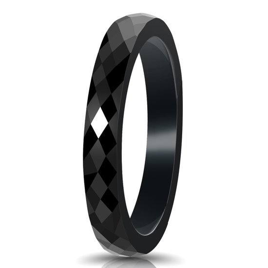 Bague céramique noire martelée motif Mauro Vinci – Ring noire avec coffret cadeau taille 10
