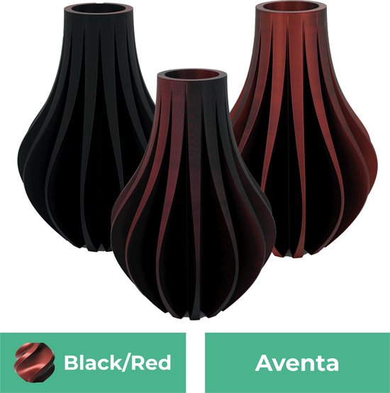 Aventa – Zwart / Rood – 20 cm – Vase imprimée en 3D – PLA durable – Convient pour les fleurs artificielles