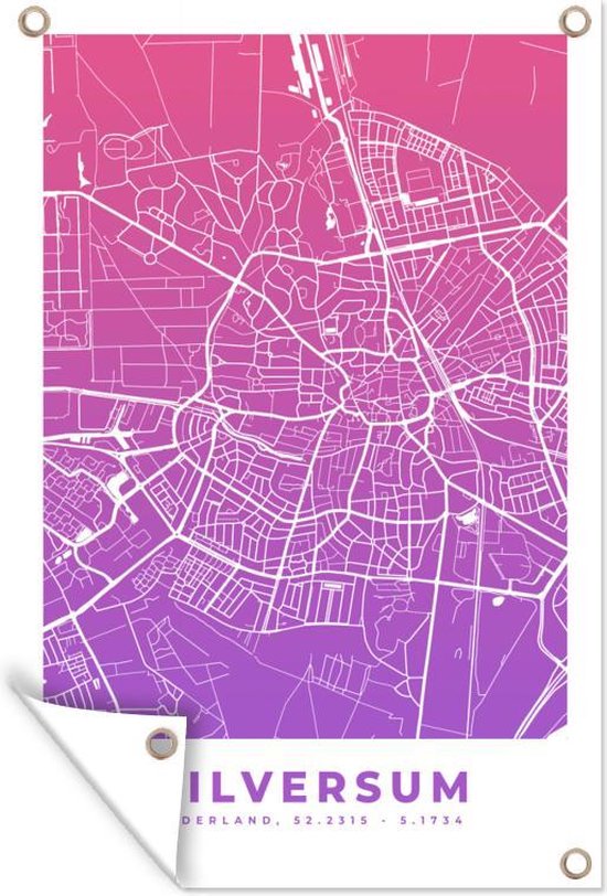 Décoration murale Plan de la ville – Hilversum – Violet – 120×180 cm – Poster jardin