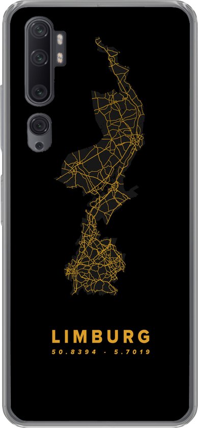 Coque en Siliconen pour Xiaomi Mi Note 10 Pro – Limbourg – Carte routière des Nederland – Zwart – Or