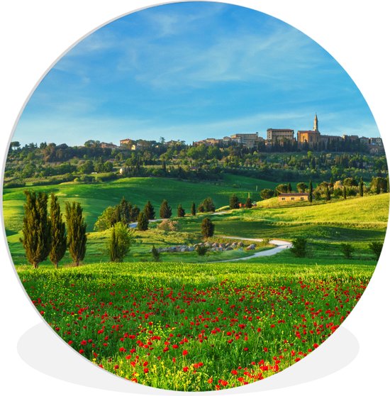 Cercle mural – Cercle mural intérieur – Toscane – Paysage – Fleurs – ⌀ 90 cm – Décoration murale – Peintures ronds