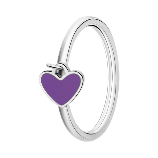 Bague Lucardi Kinder Steel avec coeur émail violet – Ring – Acier – Argent – 15 / 47 mm