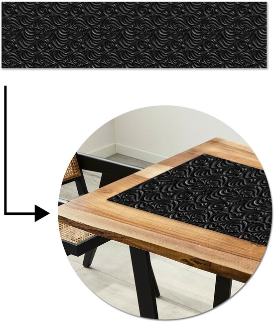 Chemin de table 200×50 cm – Tapis de table vinyl Motif – Ondulant – Zwart – Décoration de table – Ornement de table – Décoration de cuisine – Ornement de table