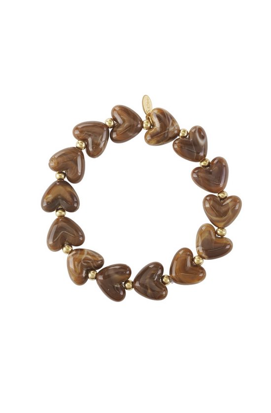Bracelet de perles Yehwang avec cœurs – Marron – Bracelet de perles – Trendy – Élastique – Bracelet coloré – Bijoux pour femmes