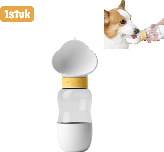 Bouteille d&rsquo;eau portable pour animaux de compagnie – Gobelet 2-en-1 et gamelle – 350+200 ml – Pour chiens et chats – Blanc