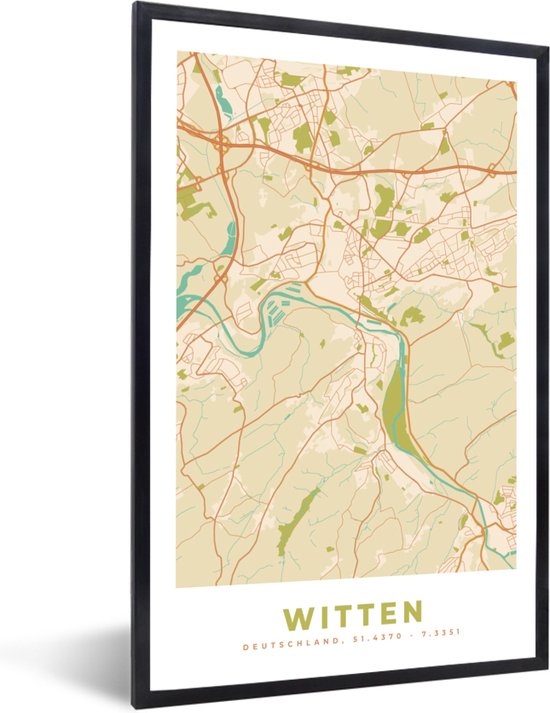 Cadre photo avec affiche – Witten – Carte – Vintage – Plan de ville – 40×60 cm – Cadre pour affiche