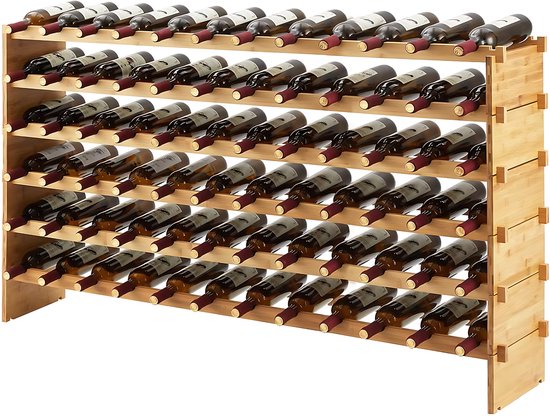 Casier à vin 72 Bouteilles 6 Niveaux – Support de Stockage de Vin Modulaire Empilable – Présentoir Autonome en Bambou