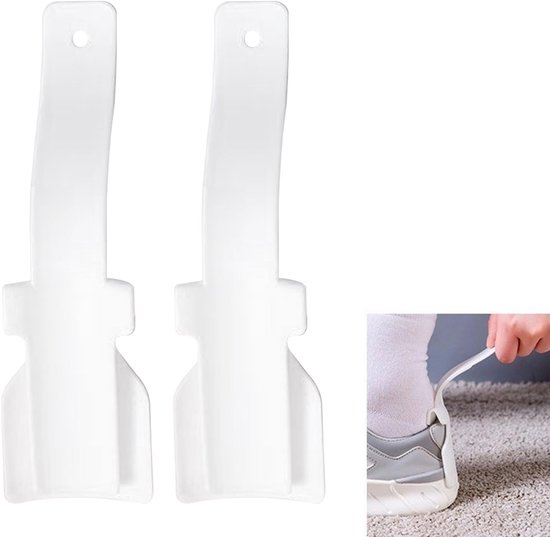 Chausse-pied 2 pièces – Chausse-pied avec clip – Chausse-pied avec poignée – Chausse-pied portable – Aide à l&rsquo;enfilage des chaussures – Convient aux personnes âgées, aux enfants, aux adultes et aux personnes ayant des difficultés à se baisser – Wit