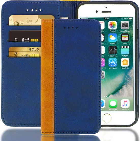 Convient pour Apple iPhone 7/8/SE 2020 Folio Case avec fentes pour cartes et support vidéo bleu nuit