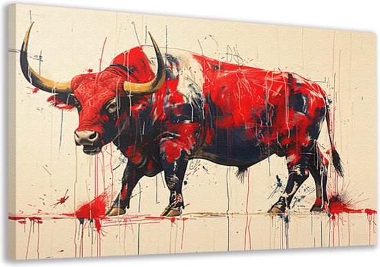 Décoration murale Taureau – Décoration murale animaux – Tableaux sur toile Peinture – Décoration murale industrielle – Peintures toile – Décoration salon toile 120×80 cm