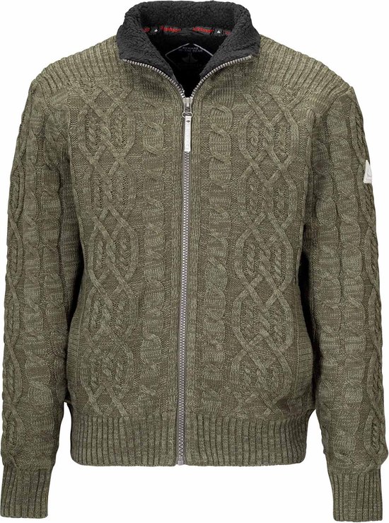 BJØRNSON Viggo Cardigan d&rsquo;hiver tricoté par câble pour homme – Teddy – Taille 6XL – Vert olive