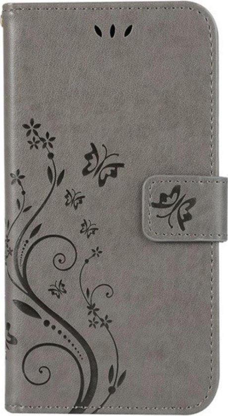 Étui livre de Luxe pour Samsung Galaxy S10 – Grijs – Fleurs – Papillon – Portefeuille