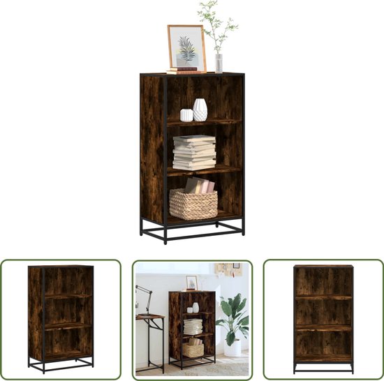 Bibliothèque The Living Store 60x35x107,5 cm en bois traité couleur chêne fumé – Bibliothèque – Étagère – Solution de rangement – Design industriel – Meuble en bois