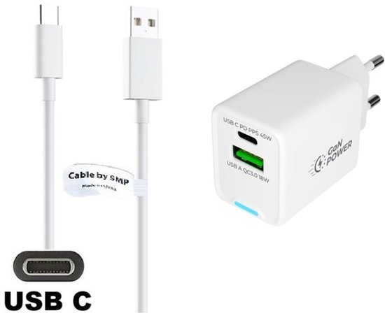 Chargeur rapide OneOne 45W avec 2 ports + câble USB C robuste de 2,0 m. Chargeur PD . Adaptateur de chargeur compatible avec Motorola Edge 20, Edge 20 Lite, Edge 20 Pro, Edge Fusion, G60s, Moto G7 Plus +, Moto G9 plus+, One Hyper