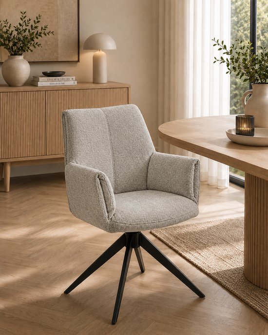 Chaise de salle à manger Puck – Pivotante à 180° – Retour automatique – Tissu Perfect Harmony – Grijs clair