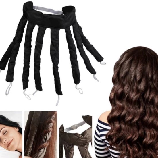 Brosse à boucler Octopus sans chaleur – Pour cheveux longs – Avec bonnets – Boucles de nuit sans sèche-cheveux