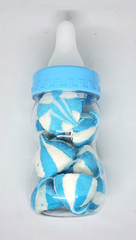 bleu – biberon – tirelire – avec – remplissage – bacon mélangé – naissance – baby shower – baptême – merci