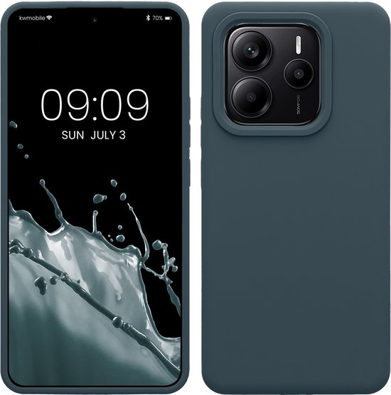 Coque kwmobile compatible avec Xiaomi Redmi Note 14 5G – Coque avec revêtement en silicone – Coque smartphone couleur ardoise
