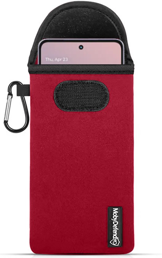 Étui pour Motorola Moto G86 Power – Pochette en néoprène MobyDefend avec mousqueton – Étui à insérer – Étui à boucle de ceinture – Rouge – Étui pour téléphone portable – Étui pour téléphone compatible avec : Motorola Moto G86 Power