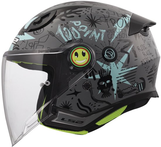 Casque jet enfant LS2 OF622 Funny II Scribble gris bleu – Kinder L