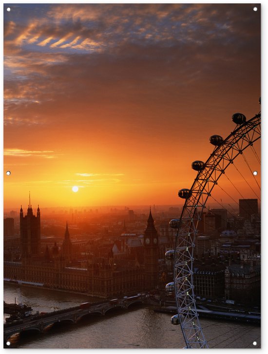 Coucher de soleil derrière le London Eye en Angleterre Poster jardin 120×160 cm – Toile de jardin / Toile d&rsquo;extérieur / Peintures d&rsquo;extérieur (décoration de jardin) XXL / Groot format!