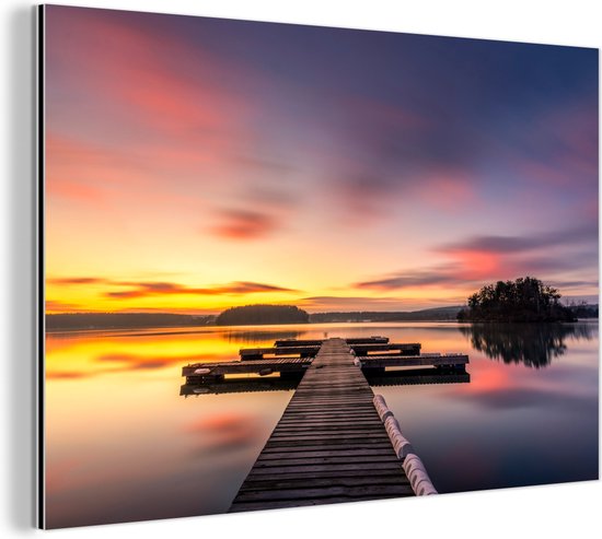 Décoration murale Métal – Aluminium Peinture Industrielle – Echafaudage – Coucher de soleil – Water – Mer – Reflet – 180×120 cm – Dibond – Photo sur aluminium – Décoration murale industrielle – Pour le salon / chambre