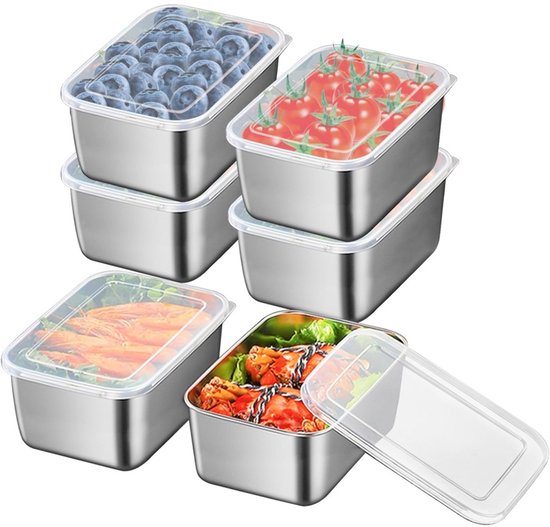 Boîte à goûter Daity en acier inoxydable (6 pièces) – Petits contenants alimentaires avec couvercle – Boîtes à goûter à emporter – Ensemble de bols de service (316 L)