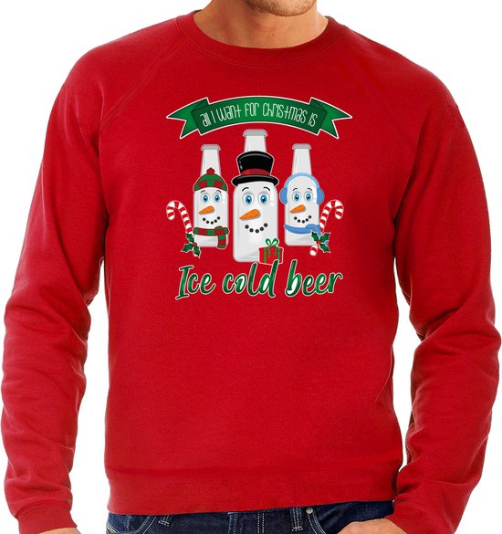 Bellatio Decorations pull/pull de Noël moche pour hommes – Bière glacée – rouge – Bière de Noël L