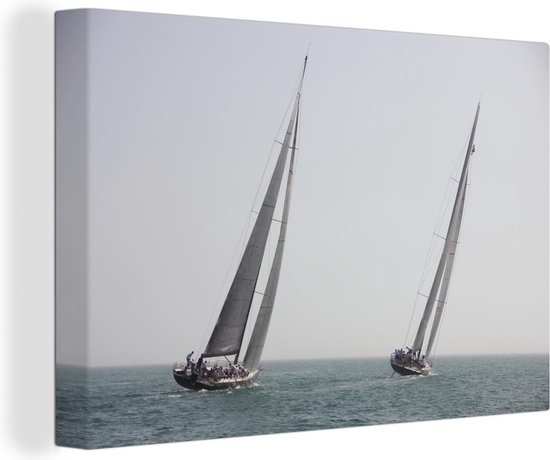 Deux voiliers s&rsquo;affrontant 140×90 cm – Tirage photo sur toile (Décoration murale salon / chambre)