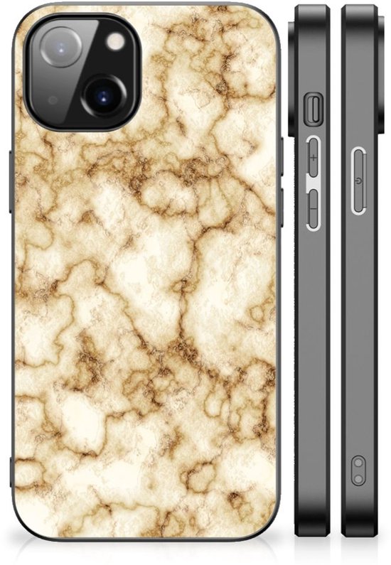 Coque Transparente Apple iPhone 14 Nice TPU Backcase avec Bord Noir Marbre Or