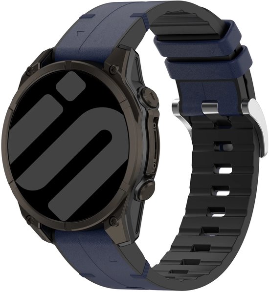Bracelet Strap-it Hybrid Cuir & Siliconen – compatible avec Garmin Fenix 8 (Pro-E-47mm) / Fenix 7 / Fenix 6 (Solar-Pro) / Fenix 5 (Plus) / Forerunner 970 / 965 / 955 / 945 / 935 / 745 / Epix Gen 2 / Quatix 7 / Quatix 8 – Blue