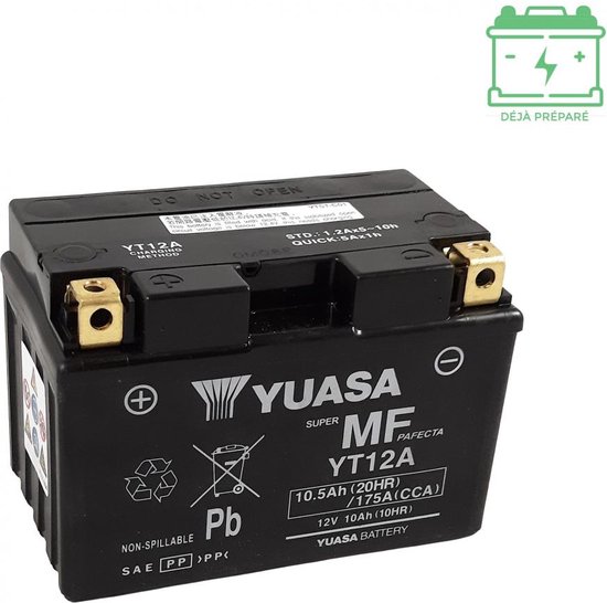 Batterie SLA Yuasa pour Scooter Aprilia 500 Scarabeo Après 2008 YT12A-BS / YT12A / 12V 10.5Ah Neuf