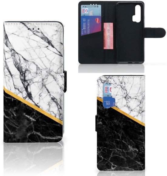 Etuis Portefeuille Compatible avec Cuir Flip Cover Fermeture magnétique pour Honor 20 Pro Coque Blanc Marbre Noir