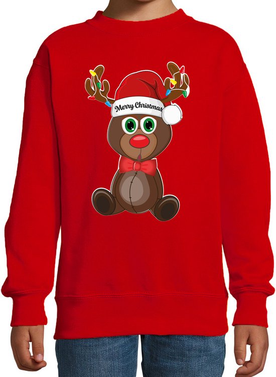 Bellatio Decorations Pull/pull de Noël pour garçons/filles – Joyeux Noël – rouge – Renne de Noël 134/146