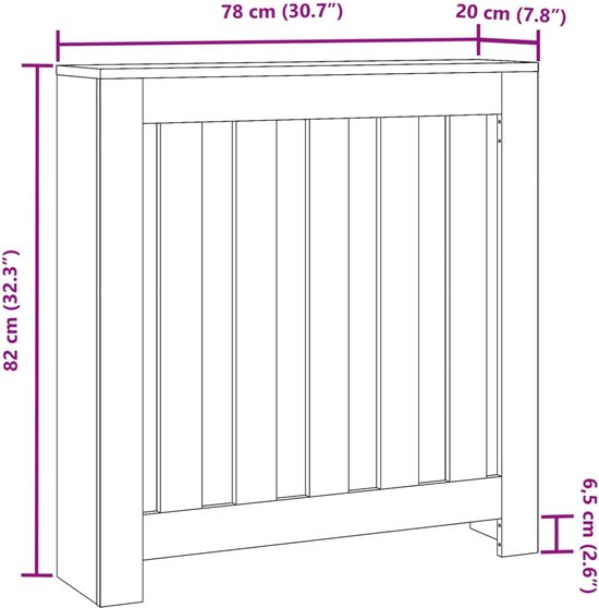 Cache-radiateur vidaXL 78x20x82 cm en bois artisanal couleur chêne