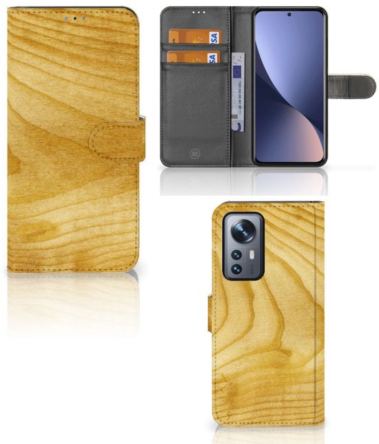 Étui pour téléphone portable Xiaomi 12 Pro Wallet Book Case Bois clair