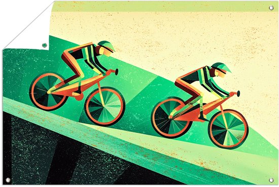 Cyclistes au style moderne – Impressions de jardin Cyclisme – Décoration de jardin vélos – Art Deco – Décoration murale extérieure – Décoration murale – Affiche de jardin 105×70 cm