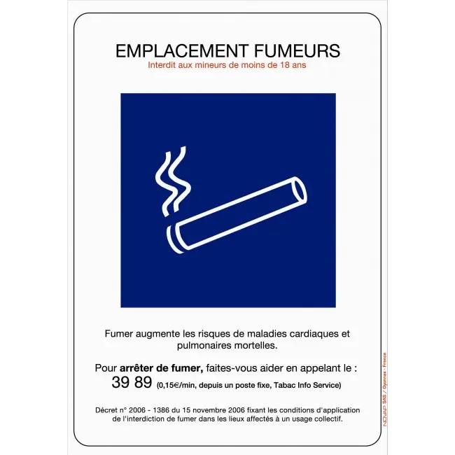 NOVAP – Panneau Emplacement fumeurs – Rigide A4 – 4600031
