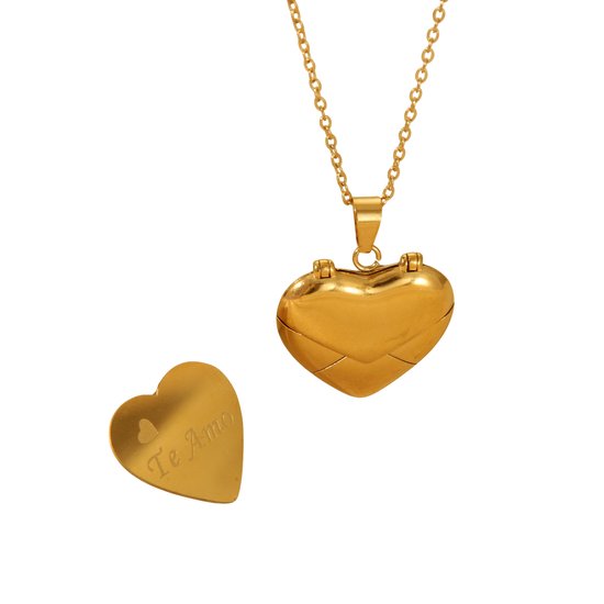 Collier Plux Fashion Heart Te Amo – Or – 2 mm/45 cm + extension 5 cm – Bijoux – Collier Saint-Valentin – Collier cœur – Cadeau Bijoux – Bijoux Saint-Valentin – Collier cœur en or – Style Luxe – Qualité durable – Saint-Valentin