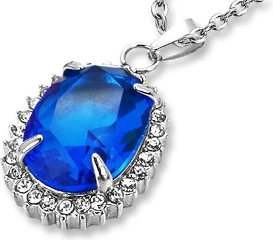 Collier Amanto Dara Blue – Acier PVD 316L – Zircone – 26 x 21 mm – 50 cm