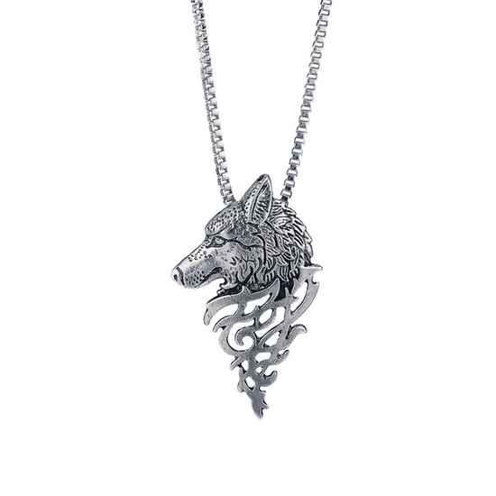 Collier Tête de Loup Argent – Collier Homme Tough – 45cm + Loups 5cm – Pax Amare