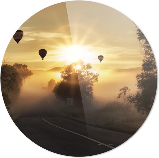 Ballons à air dans le brouillard | Décoration murale | 90 cm x 90 cm | Peinture | Photo sur plexiglas | la nature | Paysages