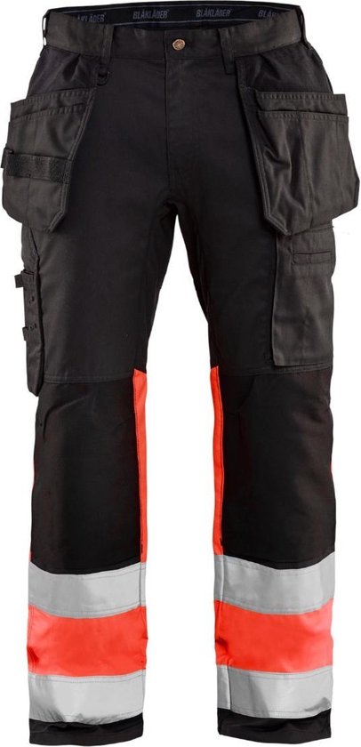 Blaklader 1558 Pantalon de Travail Réfléchissant Stretch Zwart/ Rouge