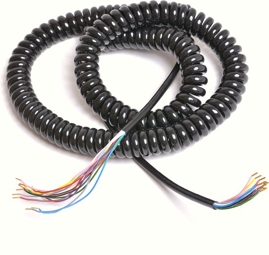 Câble spiralé robuste PUR 12 conducteurs, extensible jusqu&rsquo;à 5 mètres !