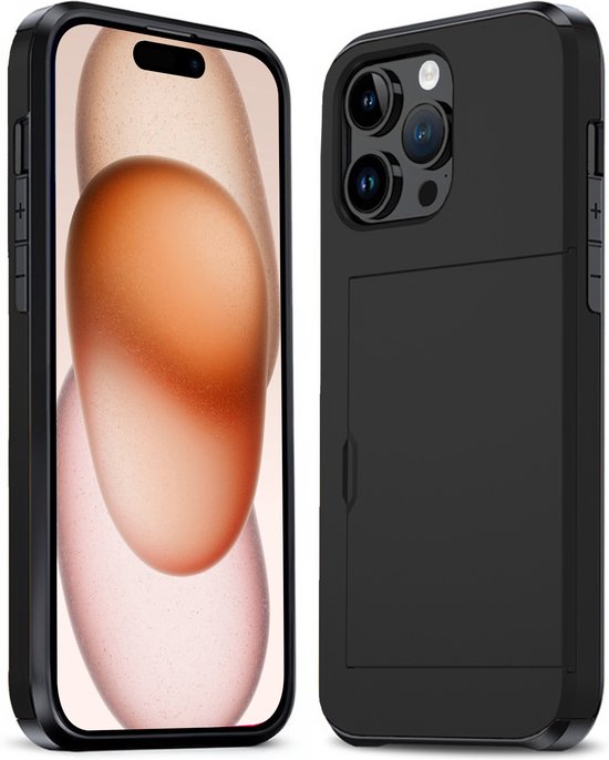 Coque pour iPhone 15 Pro avec porte-cartes, coque rigide résistante aux chocs – Coque adaptée pour iPhone 15 Pro avec porte-cartes – Zwart