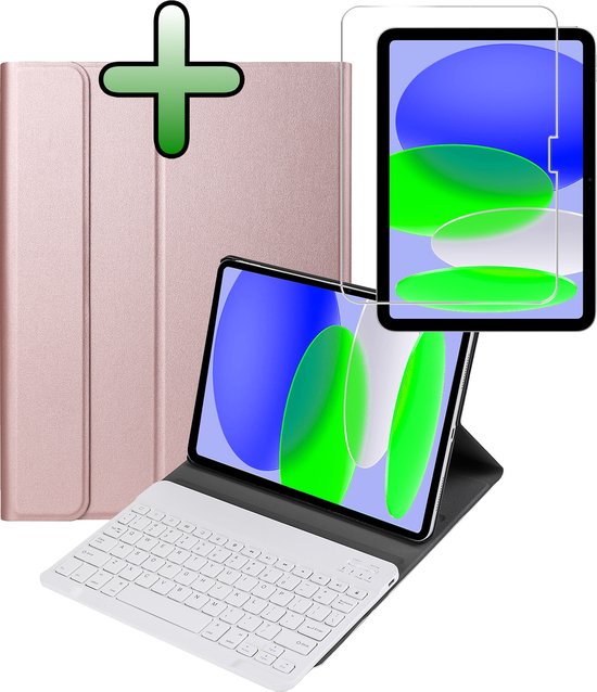 BASE. Étui et protection d&rsquo;écran pour tablette – Compatible avec iPad 2025 – Bookcase – Housse – Clavier QWERTY – Or rose