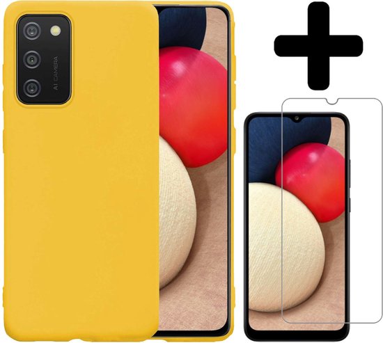 Coque Samsung A02s avec protection d&rsquo;écran – Coque Samsung Galaxy A02s – Coque Samsung A02s en Siliconen avec protection d&rsquo;écran – Jaune