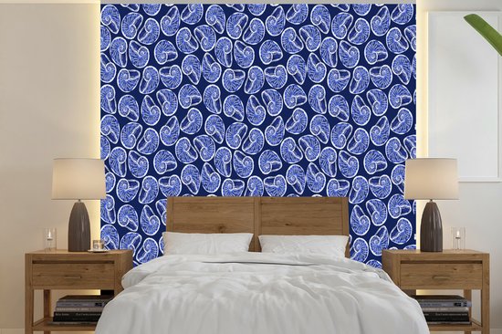 Behang – Fotobehang Kust – Zee – Schelp – Blauw – Breedte 350 cm x hoogte 350 cm