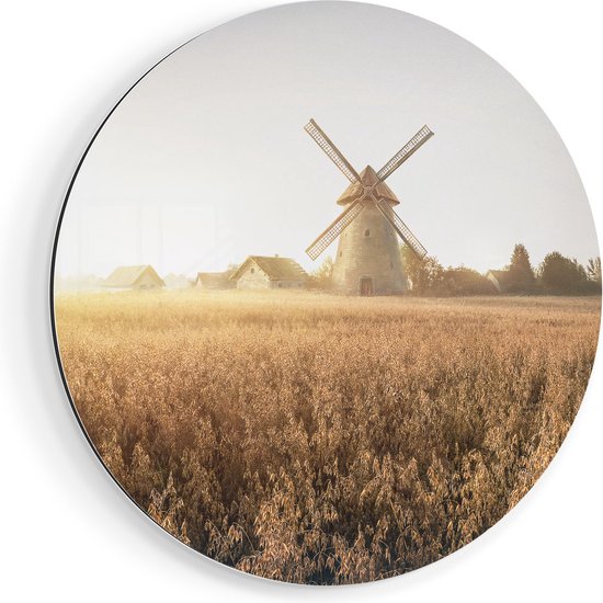 Cercle mural Artaza Dibond Moulin à vent dans le champ – Ø 90 cm – Groot – Cercle mural – Peinture ronde – Pour usage intérieur et extérieur